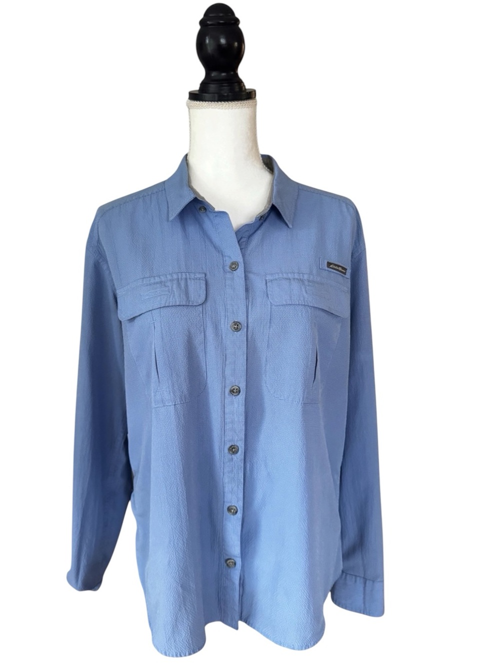 Eddie Bauer Guide UPF 50 Long Sleeve Sky Blue Hiking Shirt Women’s Large